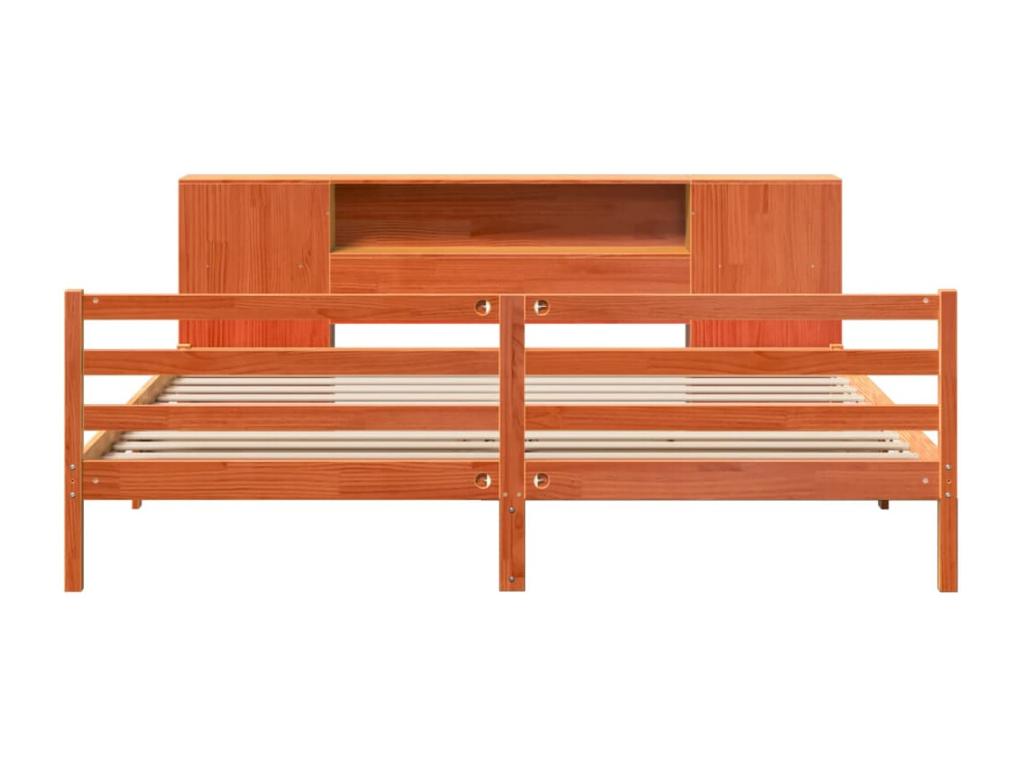 Bookshelf bed without mattress, brown wax finish, 180x200 cm, solid pine, 83925PFQL