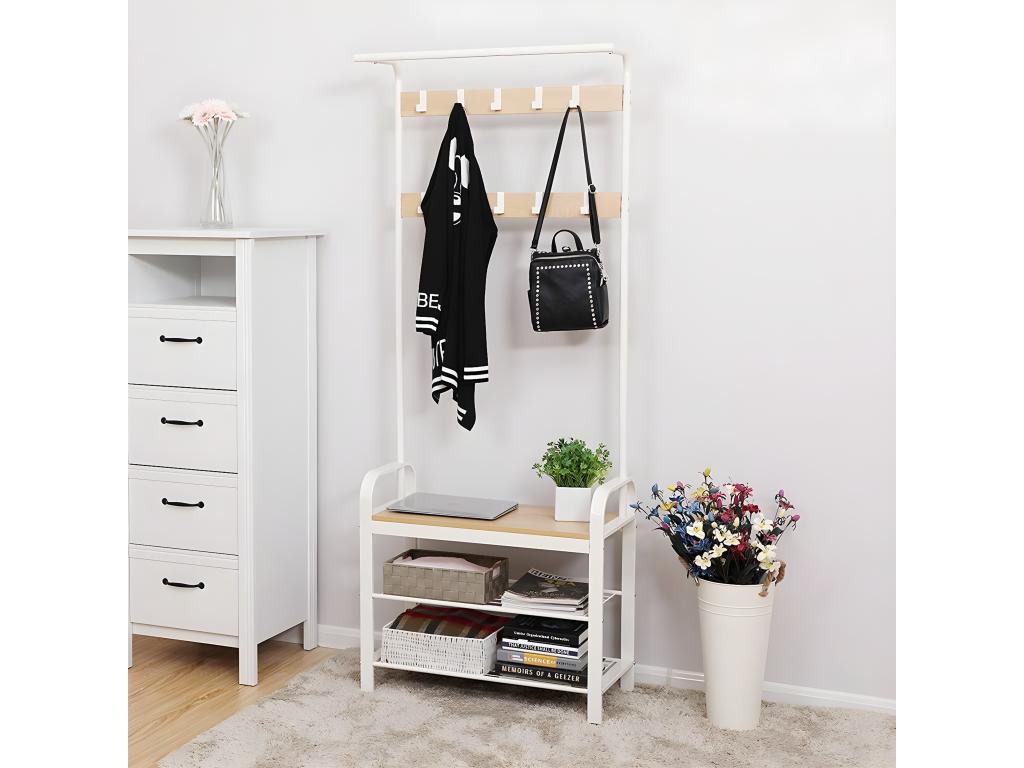 Coat rack with shoe shelves and removable hooks - H183 cm 74803JRTT