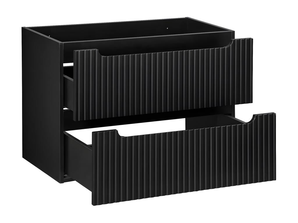 Delimoa Black and Wood 77629MKLP Single Vanity Unit with Built-in Basin, 80cm, 2 Drawers and Tall Cabinet
