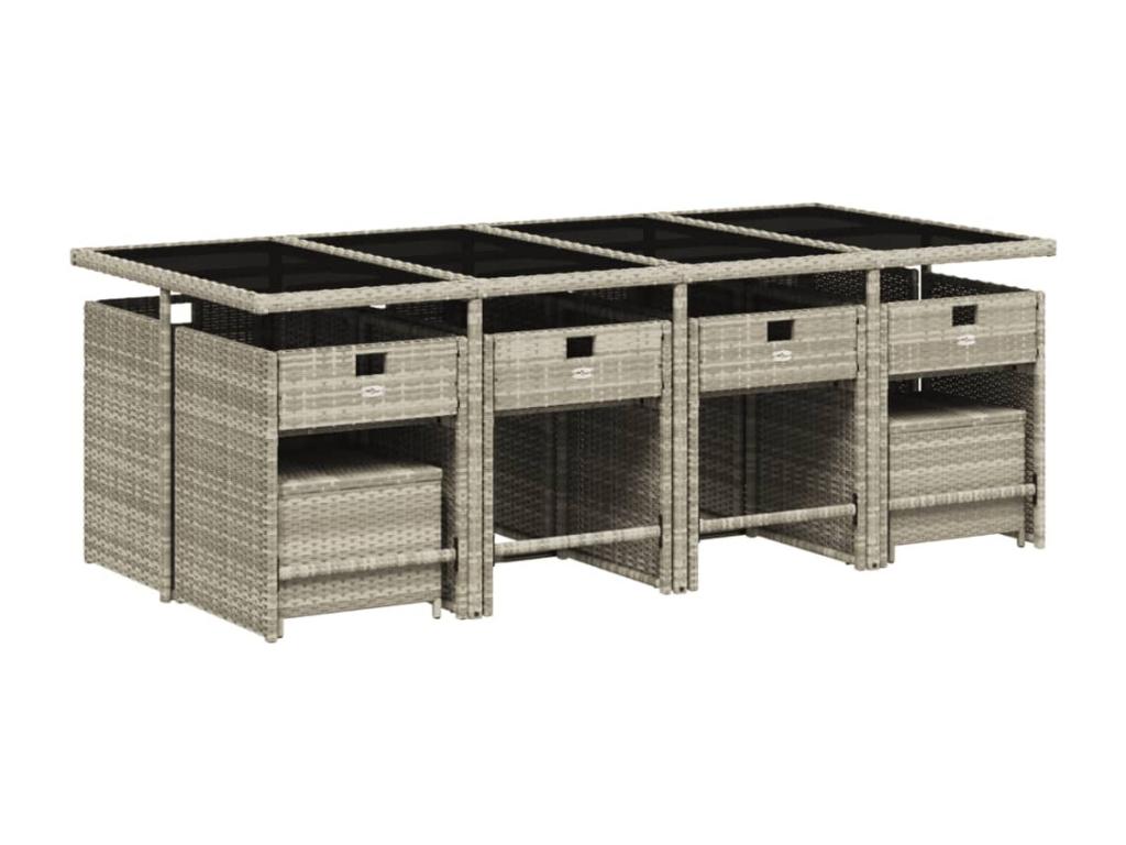 13-piece garden dining set and cushions, light grey rattan, 42109LGGX