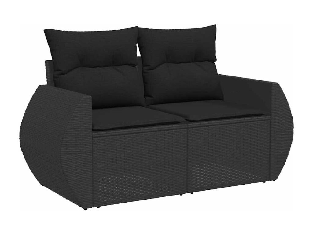 7-piece garden furniture set with cushions, black woven resin, 49782NXQM