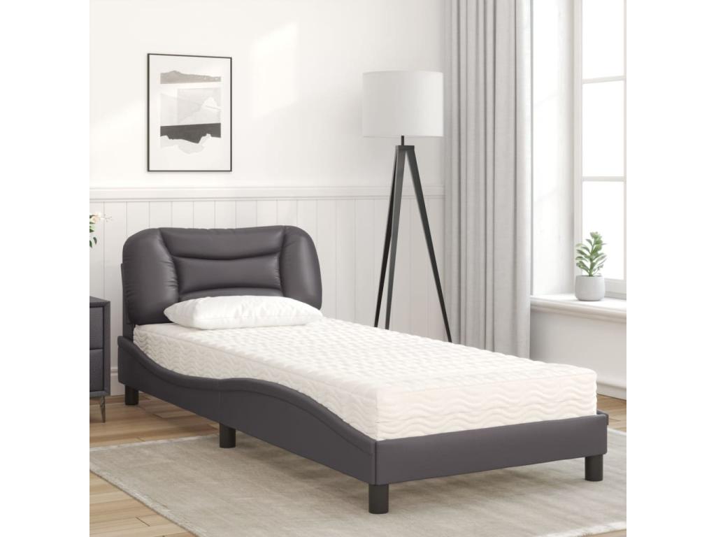 Bed with grey mattress 90x200 cm faux leather 76597XCEY
