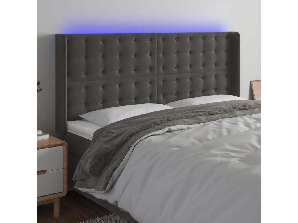 LED Headboard, Dark Grey, 163x16x118/128 cm, Velvet, 14683LSXW