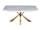 Extendable dining table 160x200 cm Artanzy gold ceramic white marble 61584AKDT