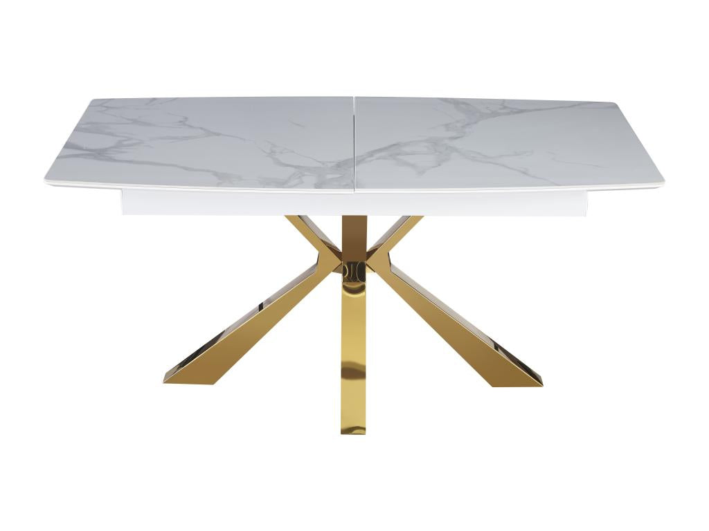 Extendable dining table 160x200 cm Artanzy gold ceramic white marble 61584AKDT