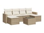 7-piece garden furniture set with cushions, beige wicker resin, 61297IKGP