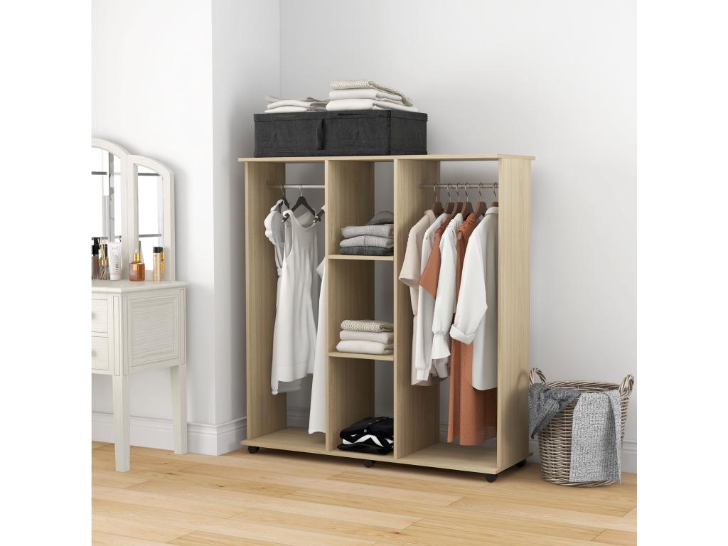 Artanzy 6-inch Mobile Wardrobe/Storage Unit, 120L x 40W x 128H cm, Oak Wood Effect Particleboard, 09394BUMJ