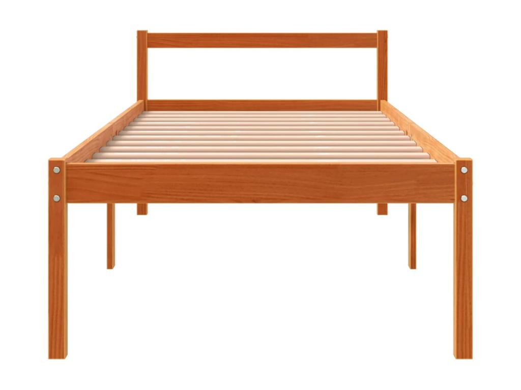 Bed for elderly person, brown wax finish, 75x190 cm, solid pine wood, 85865VBDX