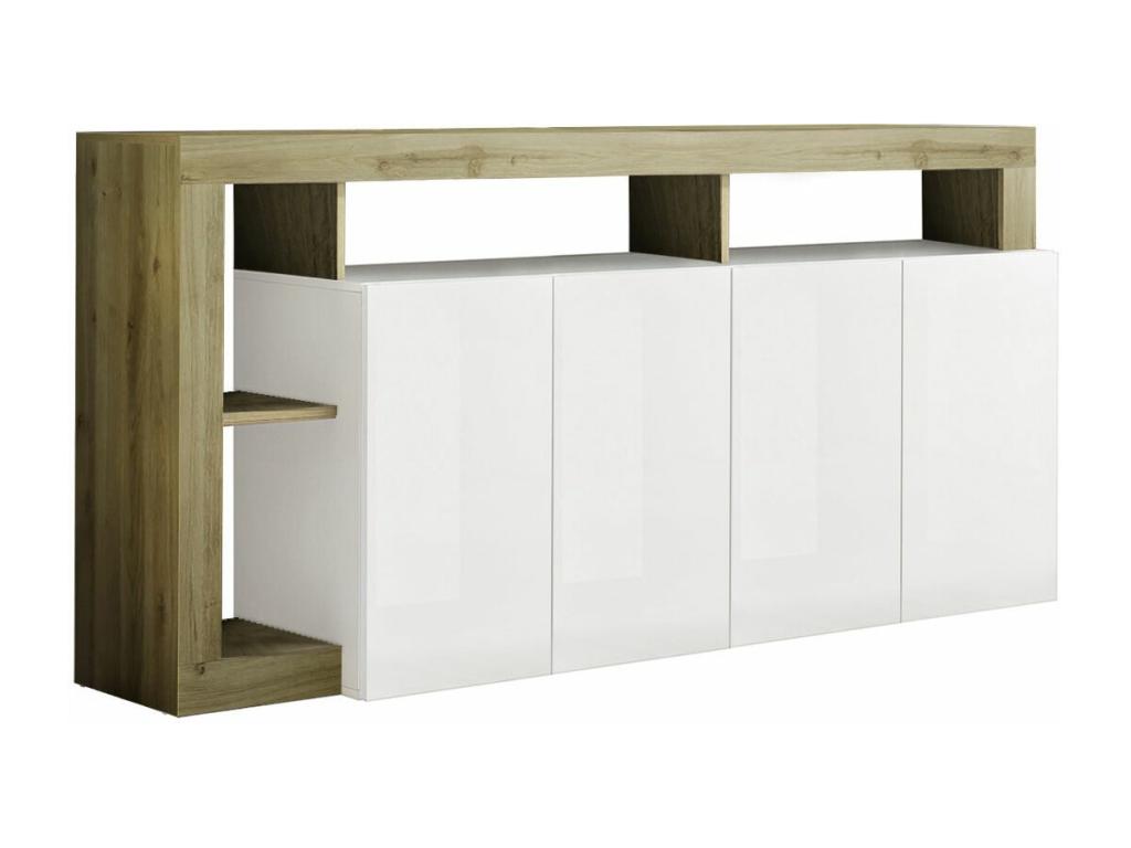 Delimoa - 4-Door White Lacquered Buffet with Wood-Effect Frame and Niches 97855GXZA