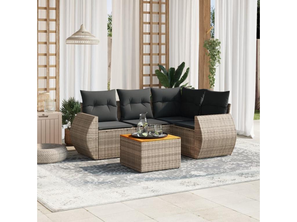 5-piece garden furniture set with grey resin wicker cushions 76108AYID