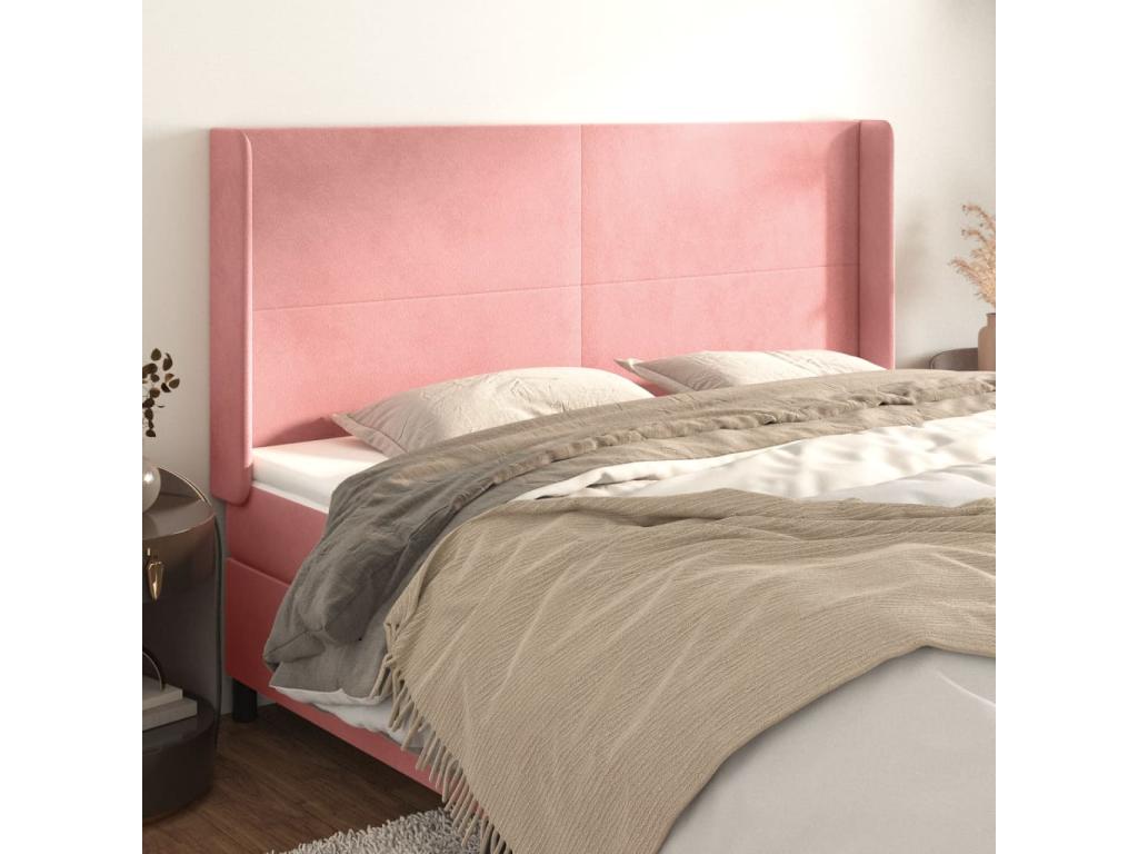 Headboard with wings, Pink, 203x16x118/128 cm, Velvet, 59086LQEL