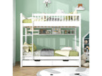 Removable bunk beds 2x90x200 cm in MDF and pine wood - 2 drawers and storage shelf - White 86380LWEW