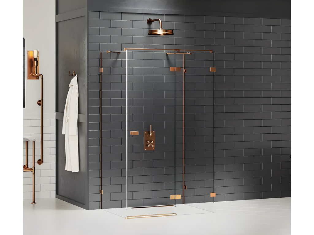 Artanzy COPPER BRUSHED right-hand pivoting shower enclosure, 100x120 cm, brushed copper color, front access, 97625FSYH