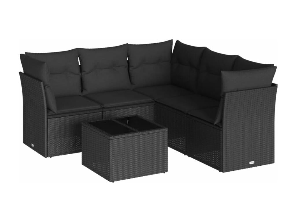 6-piece garden furniture set with cushions, black woven resin, 63950JZDO