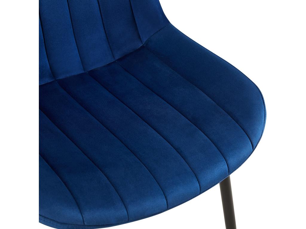 Set of 2 dining chairs with vertical decorative stitching, black metal legs, and blue velvet seats 10 0001744 35755RQXD