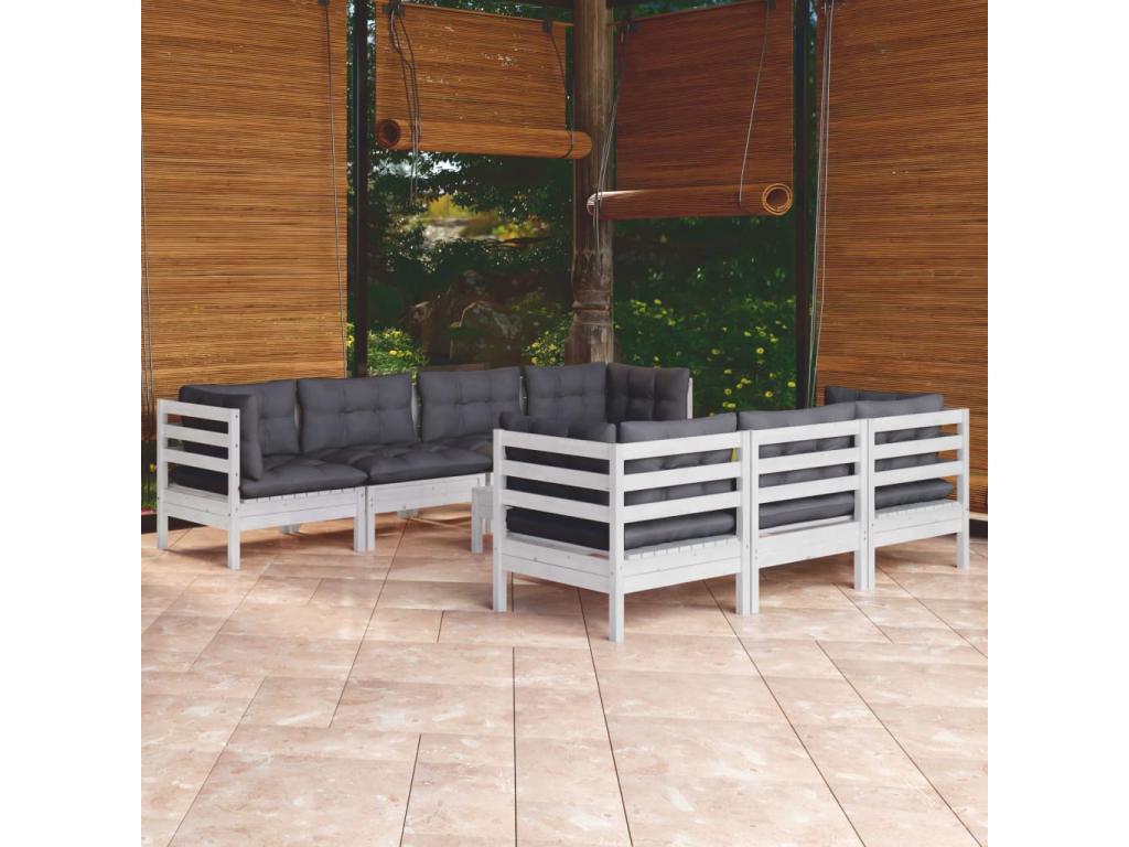 8-piece garden furniture set with cushions, solid pine wood 75775KOZT