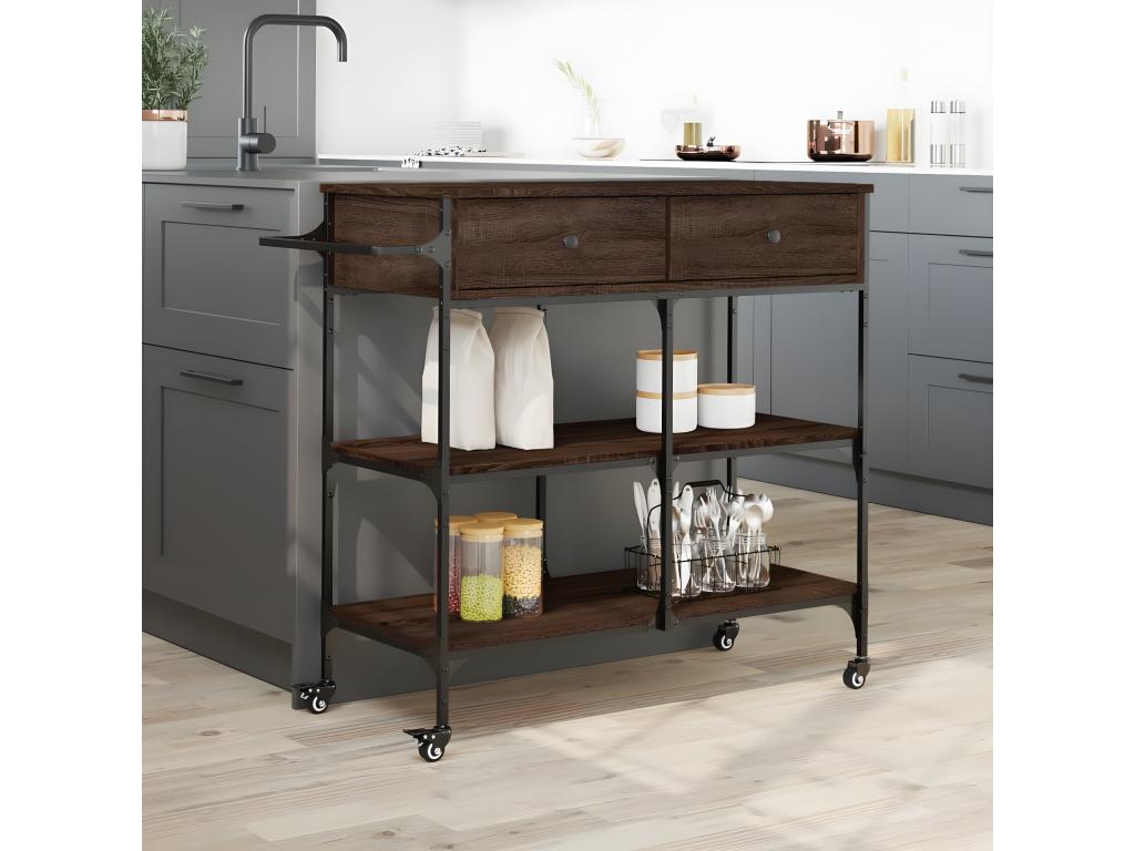 Brown oak kitchen trolley 105x42x95 engineered wood 01668KQBD