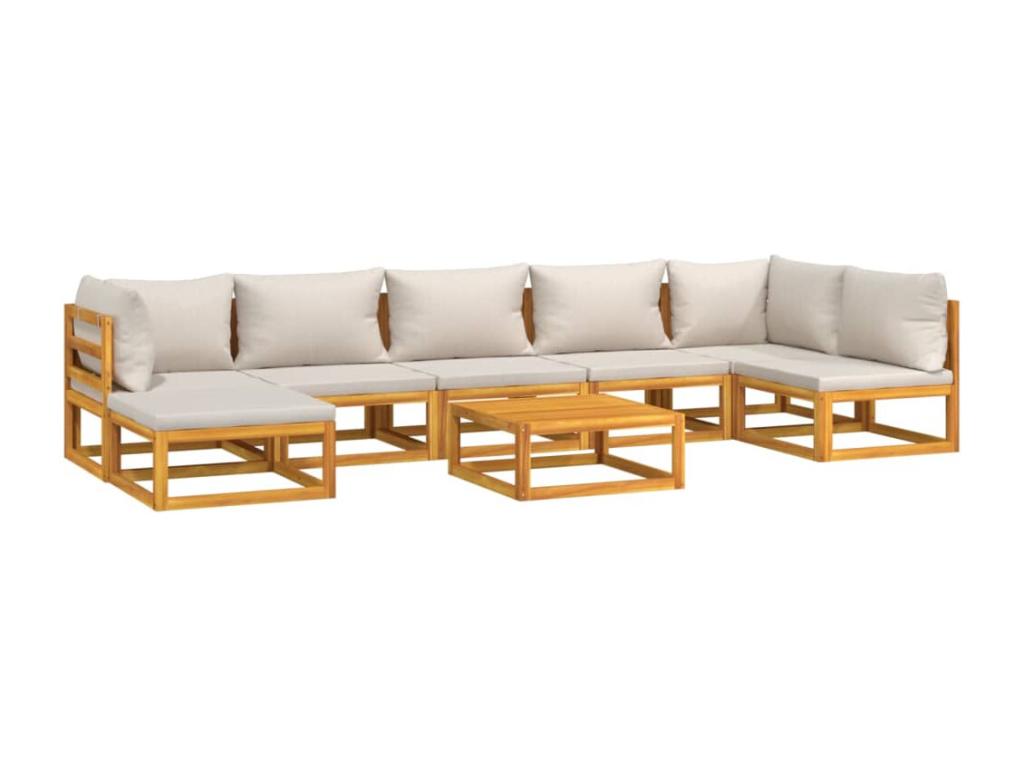 8-piece garden furniture set with light grey cushions, solid wood 46694WOJA