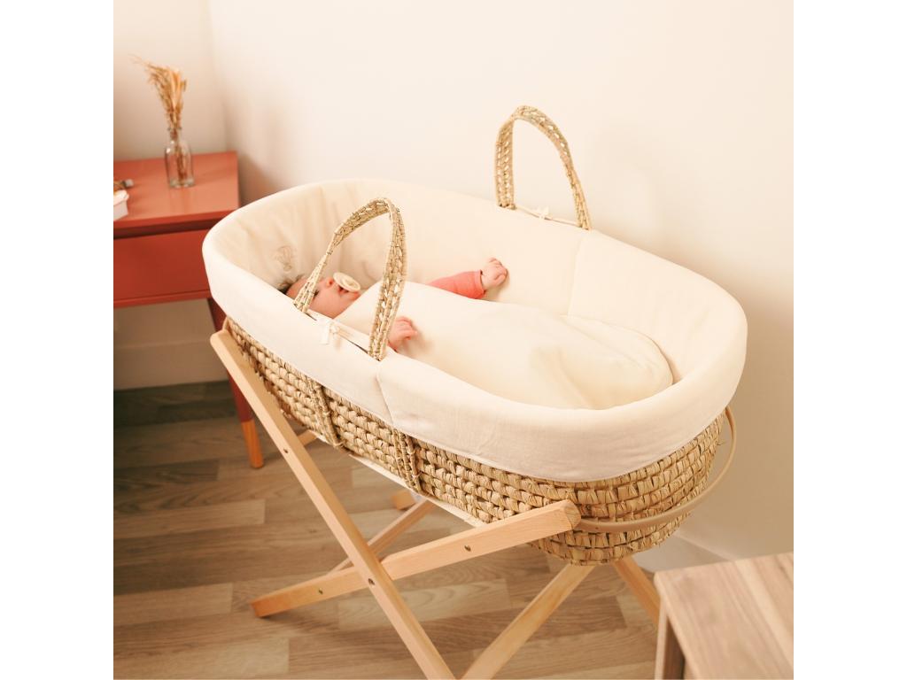 White Moses Basket with Foldable Stand and Organic Cotton Cover - Delimoa 95396LIST