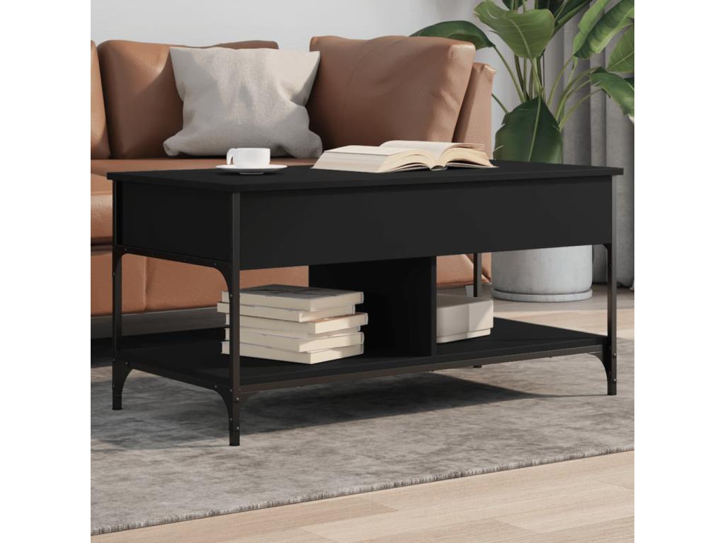 Black coffee table 100x50x50 engineered wood and metal 06946MPJW