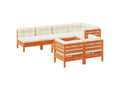 8-piece garden furniture set with cushions, brown wax finish, solid pine wood, 47281IQTS