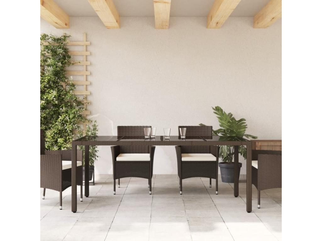 Garden table with brown resin wicker glass top 77432TFFP