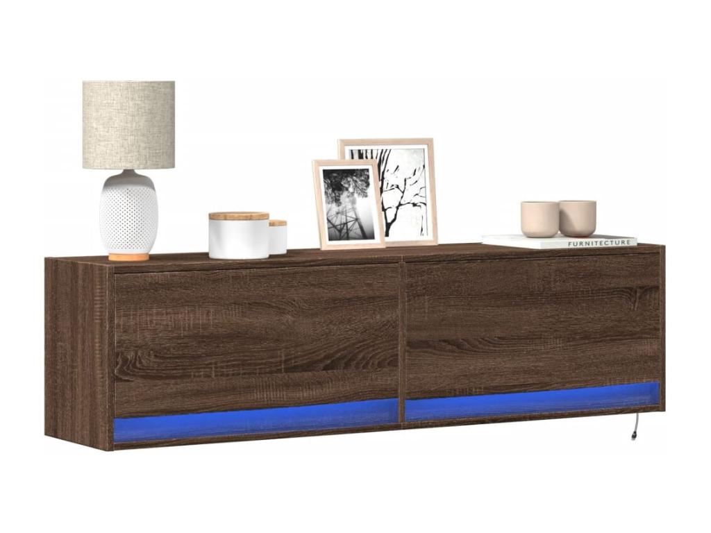 Wall-mounted TV unit with Delimoa LED lighting, brown oak finish, 140x31x38 cm, 27894QQVJ