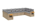 10-piece garden furniture set with cushions, beige woven resin, 93453UMVB