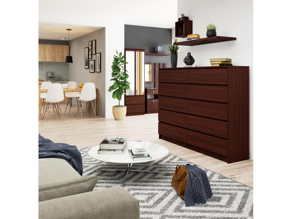 Large Delimoa K160 Wenge Chest of Drawers for Living Room, 160 cm, 10 Drawers, Wenge Front, 160x40x121 cm, 47790XXJC