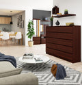 Large walnut-colored living room chest of drawers, 160 cm high, 10 drawers, walnut-colored cabinet doors, dimensions: 160 x 40 x 121 cm.