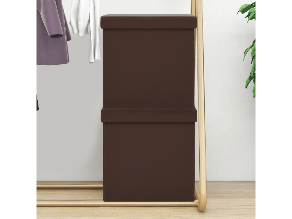 Folding Storage Stools, 2 pcs, Brown PVC, 63610MXBL