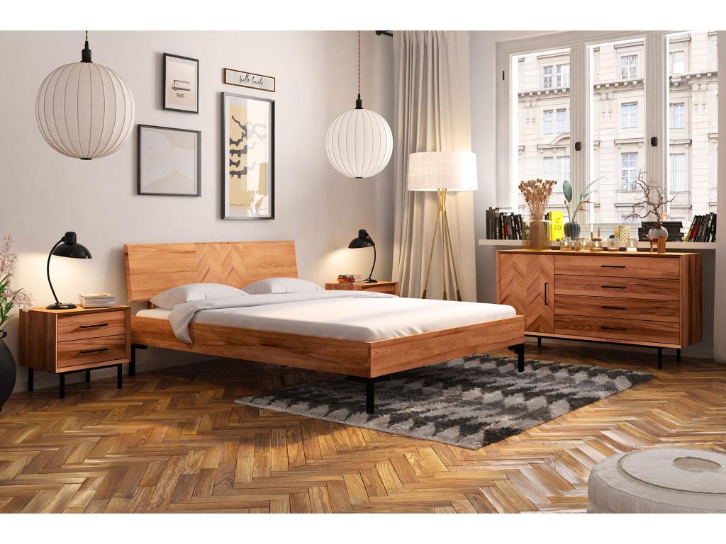 Delimoa - Bed frame with wooden headboard 160x200 in natural oiled beech heartwood 89523BHQR