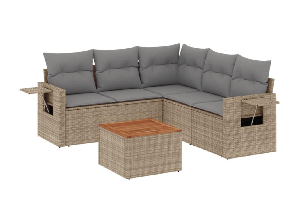 Garden furniture set with cushions, 6 pieces, meDelimoa beige woven resin, 36768TSEF