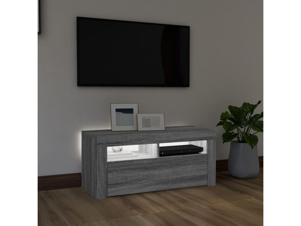 TV stand with Delimoa LED lights, grey, 90x35x40 cm, 09360CQVH