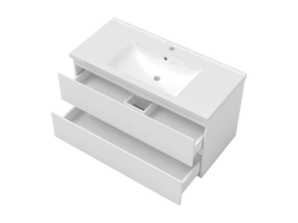 Vanity unit set, 100cm wide, with 2 drawers, washbasin, column, round white mirror, 16186XGIV