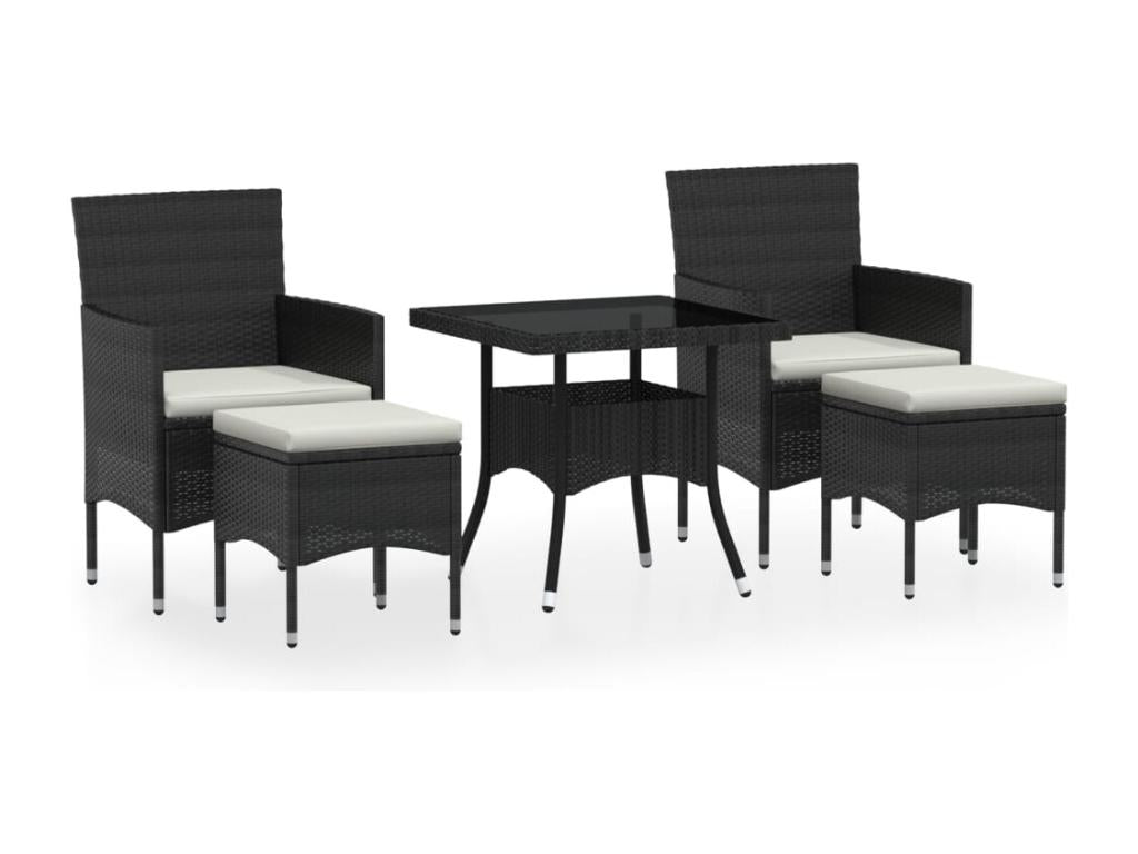 5-piece garden dining set, woven resin and tempered glass, black, 75451NABH