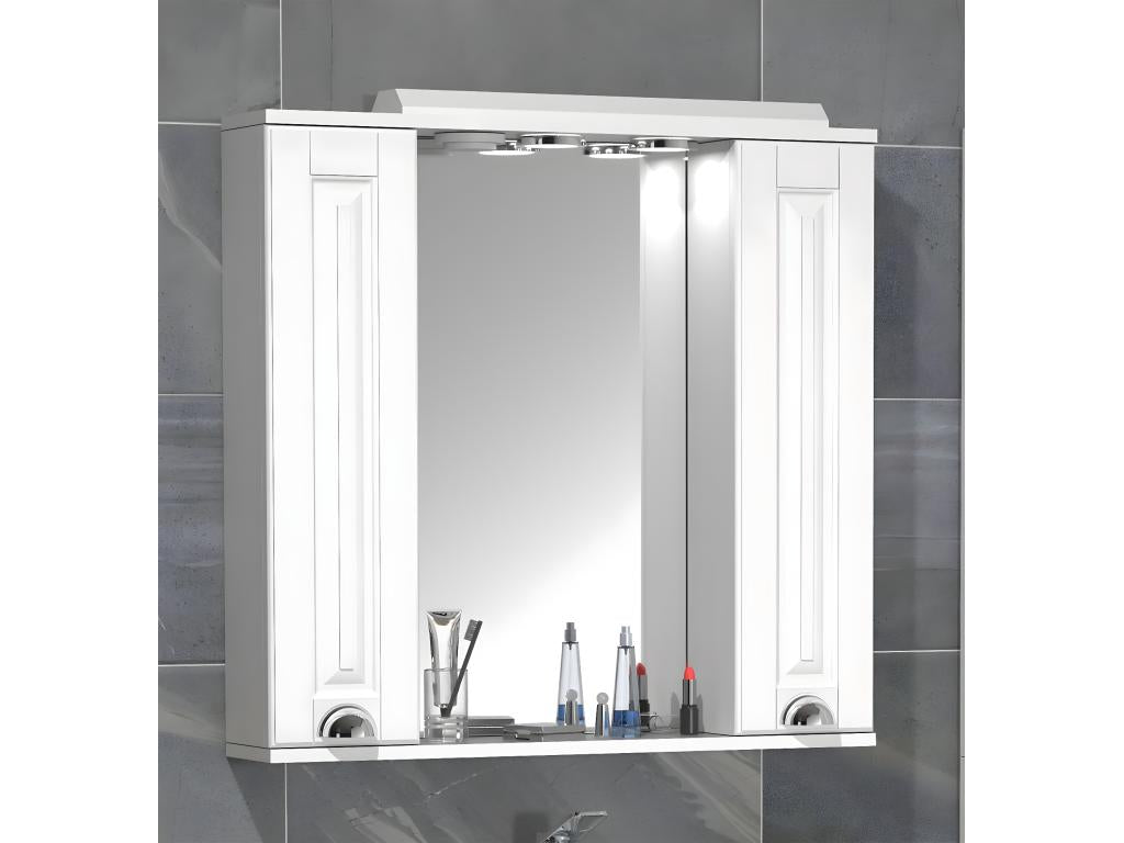 Artanzy bathroom mirror, wall-mounted mirror, 75 cm, bathroom cabinet with hinged door and lighting, Artanzy XL, white, 98003FPZH