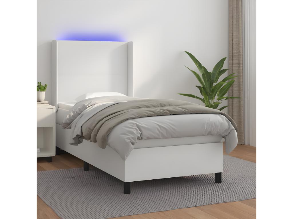 Artanzy bed base with LED mattress, white, 80x200cm, faux leather, 50171UQVI