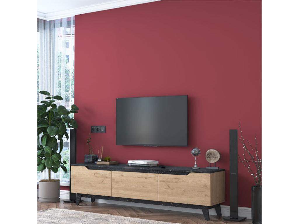 Delimoa TV stand, black marble-walnut effect, 180x35x48.3 cm, 34029NWTE
