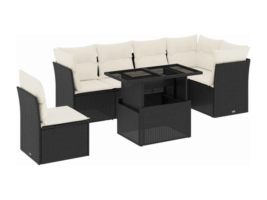 7-piece garden furniture set with cushions, black woven resin 16207XCRN