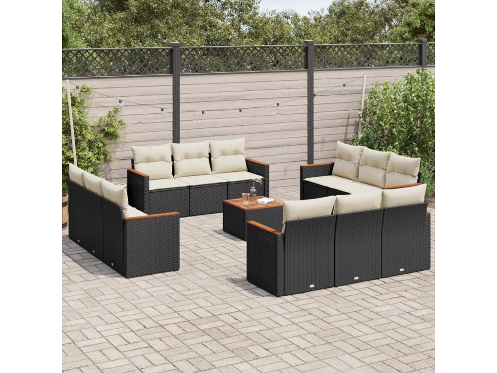 13-piece garden furniture set with cushions, black woven resin, 11273IPEX