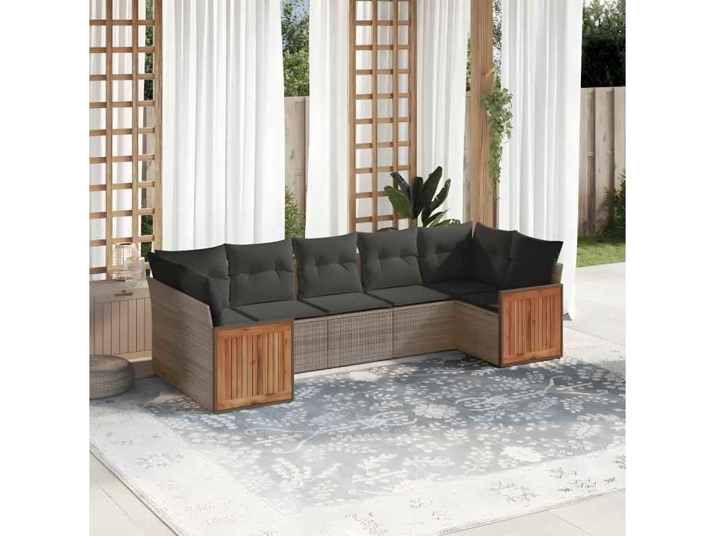 Garden furniture set with cushions, 7 pieces, grey woven resin, 58547ZOOO