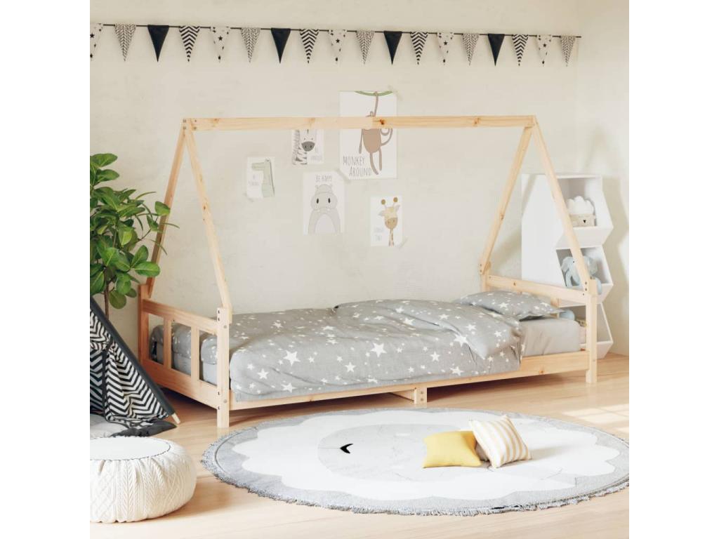 Children's bed frame 90x190 Solid pine wood 07802IDUV
