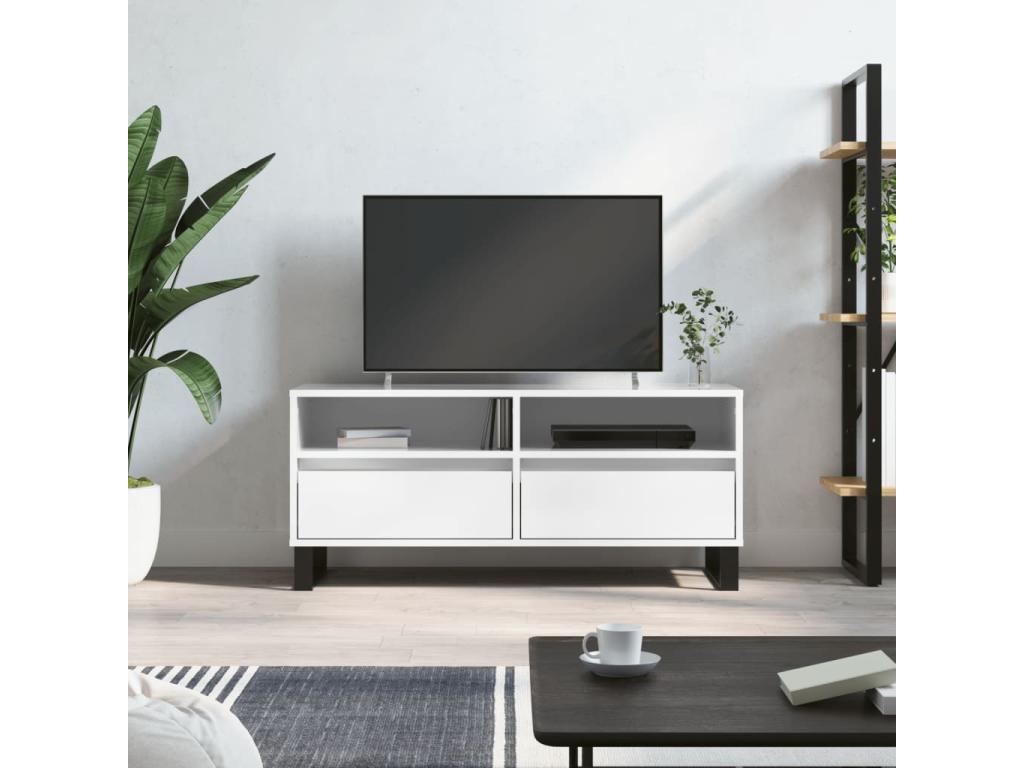 High-gloss white TV stand, 100x34.5x44.5 cm, engineered wood, 18587AYFM