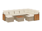 10-piece garden furniture set with cushions, beige woven resin, 62216FJGV