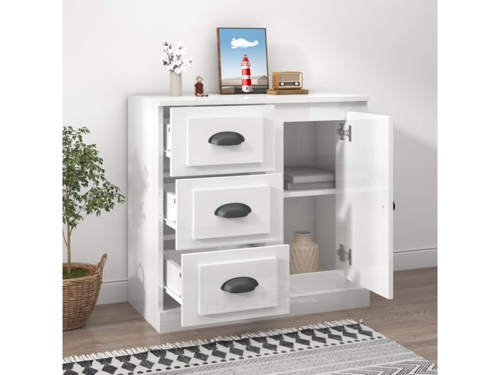 High-gloss white sideboard 70x35.5x67.5 cm engineered wood 43550HMCI