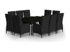 11-piece garden dining set, black wicker resin, 43033HBQT