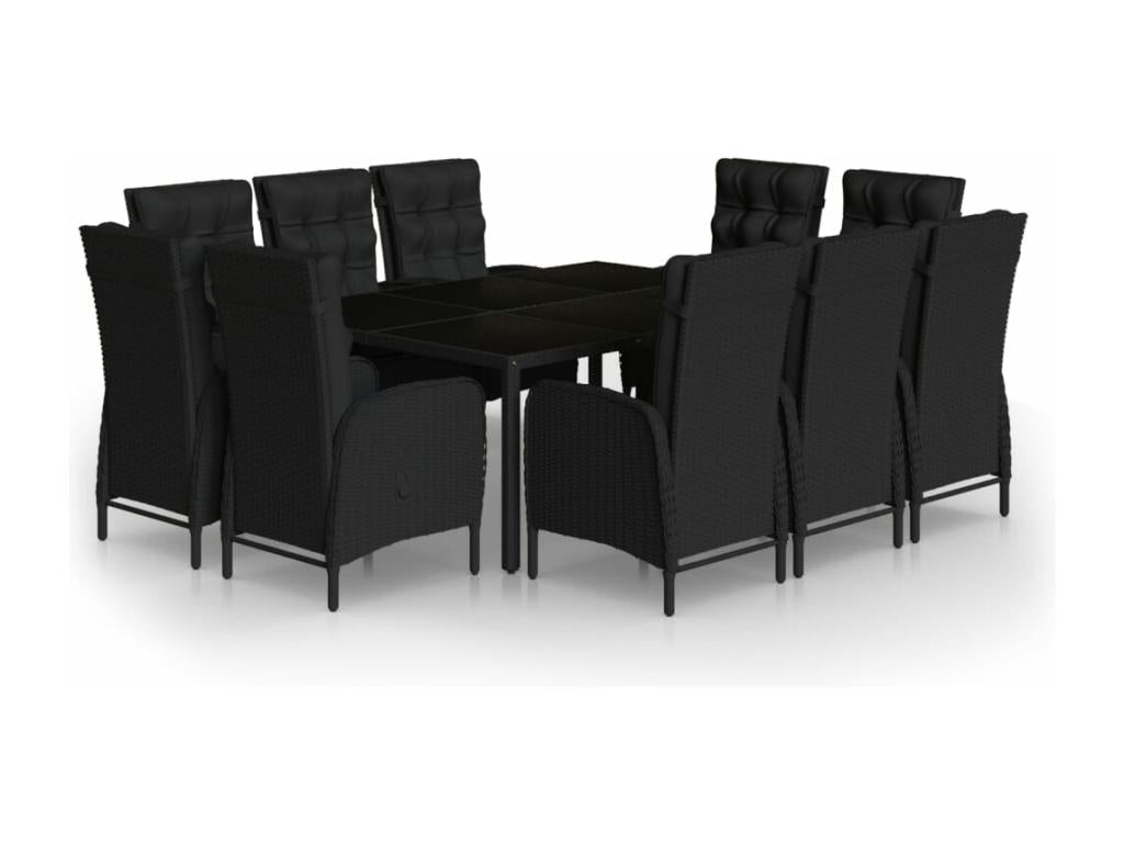 11-piece garden dining set, black wicker resin, 43033HBQT