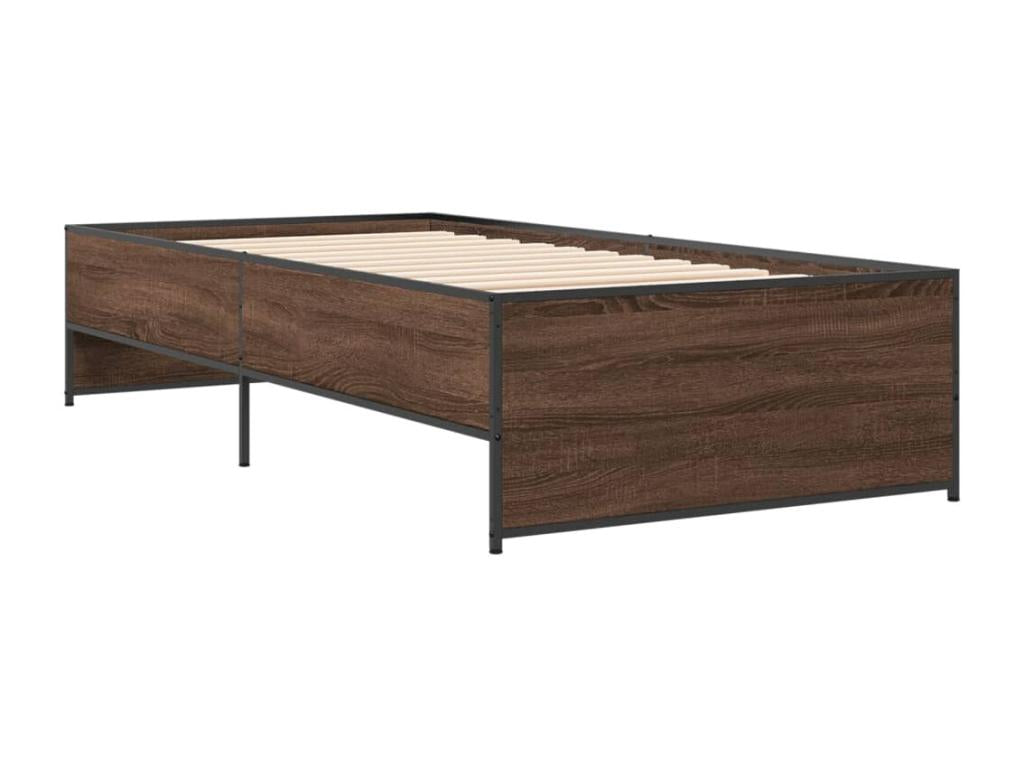 Brown oak bed frame 90x190 cm engineered wood and metal 75088AVLF