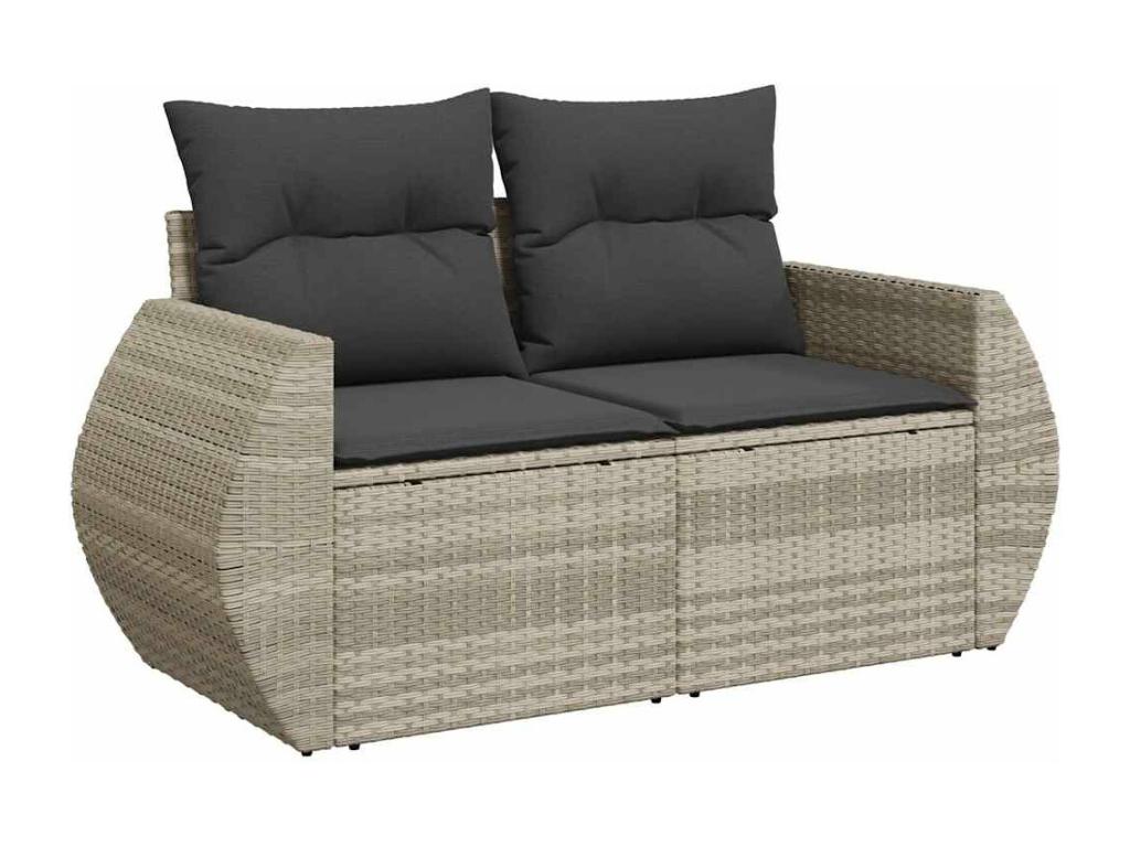 8-piece garden furniture set with light grey cushions, woven resin 47000JDZO